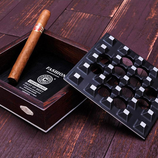 Acier inoxydable brossé - cendrier à cigare XXL ouvert avec grille