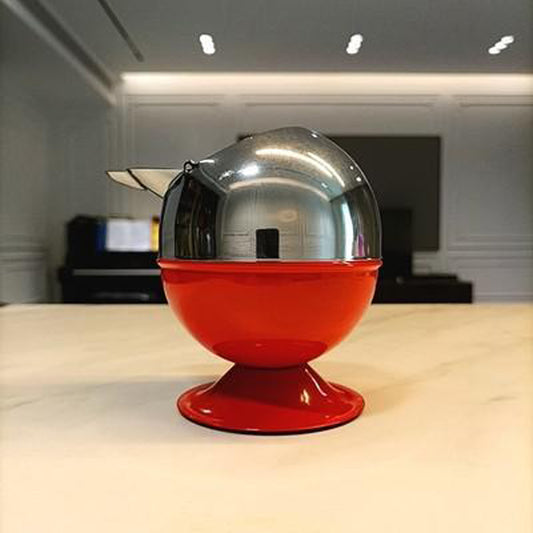 Cendrier boule sur pied design argent - vue de côté