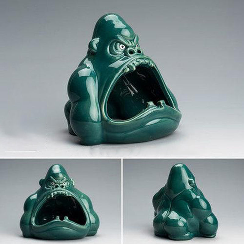 Résine peinte réaliste - cendrier gorille figurine original bureau design insolite
