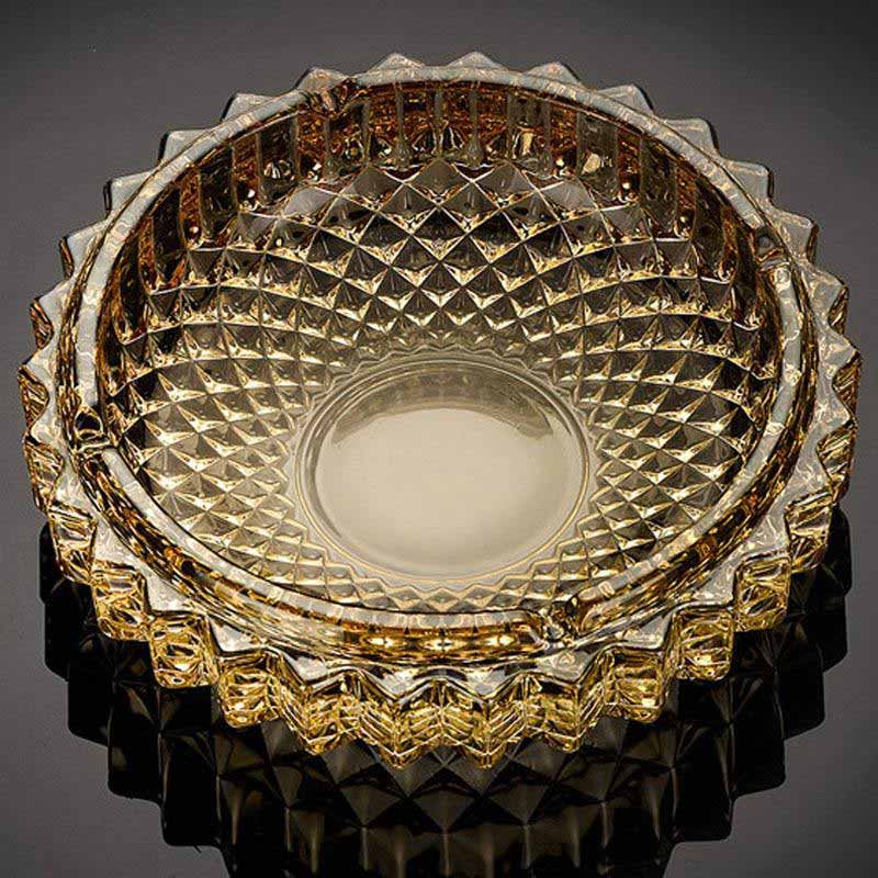 Verre doré - grand cendrier en verre vue dessus