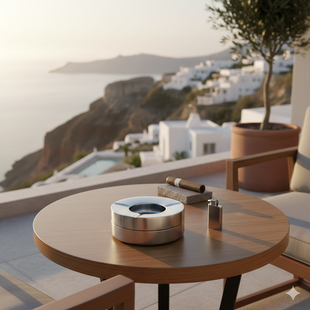 Cendrier professionnel inox design sur terrasse de luxe - Ashtray Club