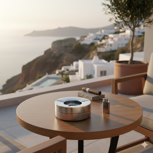 Cendrier professionnel inox design sur terrasse de luxe - Ashtray Club