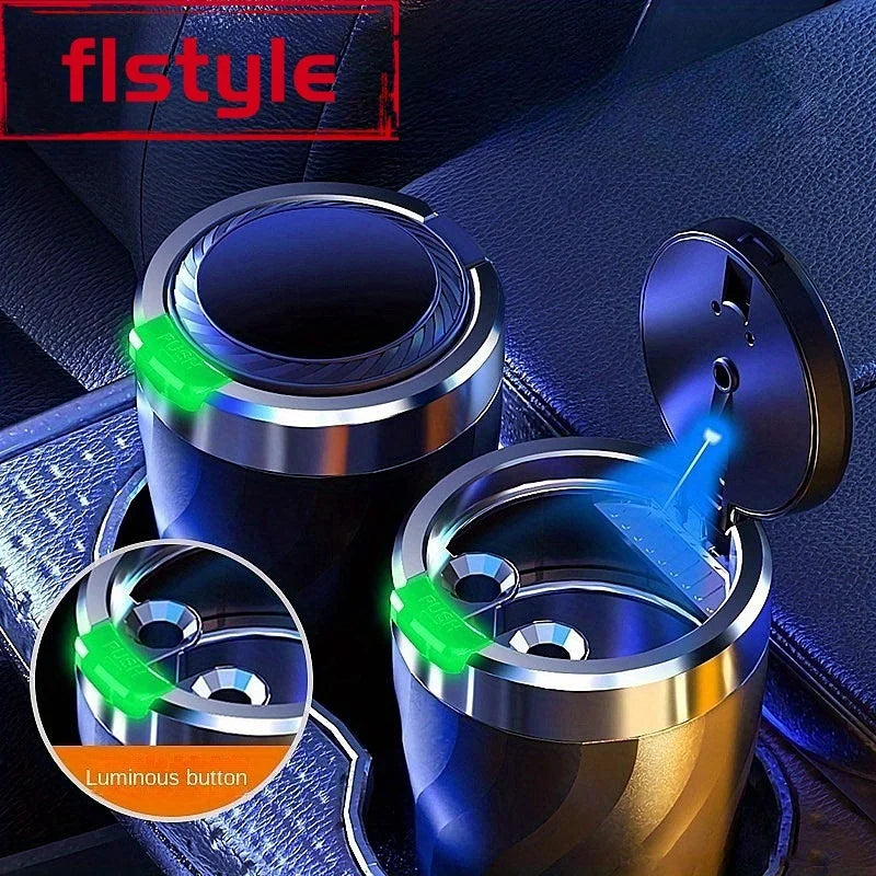 1 ensemble de cendrier de voiture, utilisation intérieure, ouverture du couvercle à un clic, grande capacité, équipé d'une lumières LED et une doublure métallique.