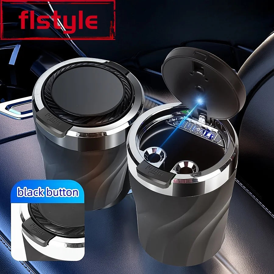 1 ensemble de cendrier de voiture, utilisation intérieure, ouverture du couvercle à un clic, grande capacité, équipé d'une lumières LED et une doublure métallique.