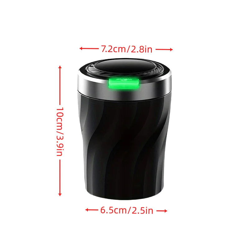 1 ensemble de cendrier de voiture, utilisation intérieure, ouverture du couvercle à un clic, grande capacité, équipé d'une lumières LED et une doublure métallique.
