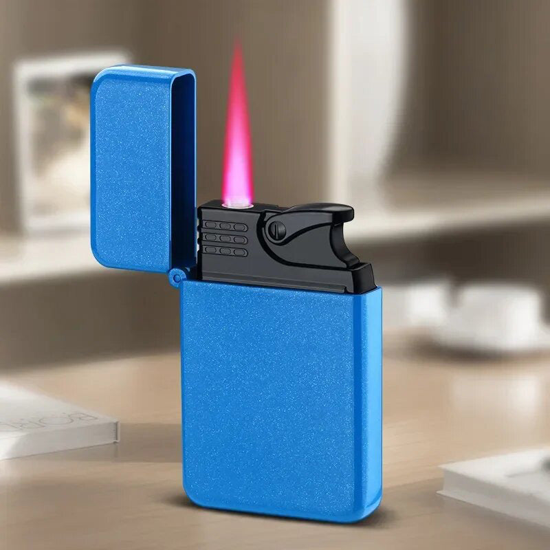 Briquet Flamme Rose Bleu Métal