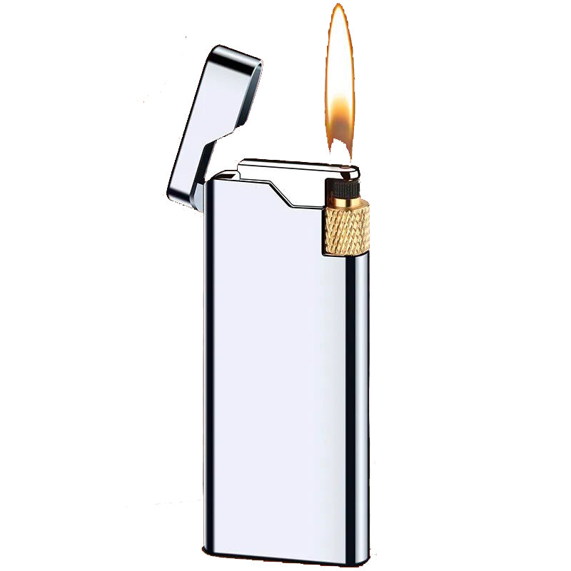 Briquet Gaz Rechargeable Chrome Fond Blanc