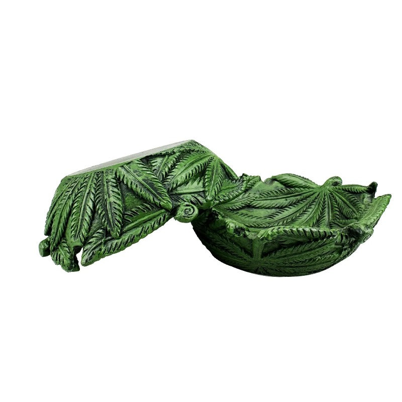 Cendrier feuille cannabis céramique argent - vue de côté