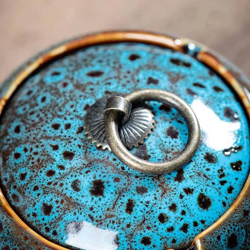 Céramique bleu tacheté - cendrier marocain avec couvercle assorti