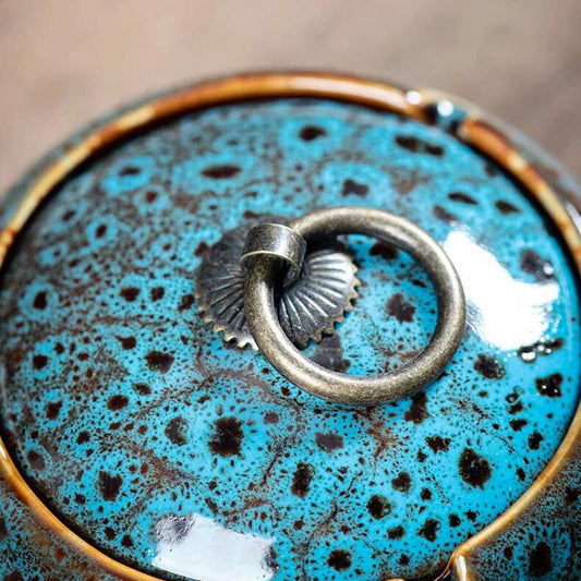 Céramique bleu tacheté - cendrier marocain avec couvercle assorti