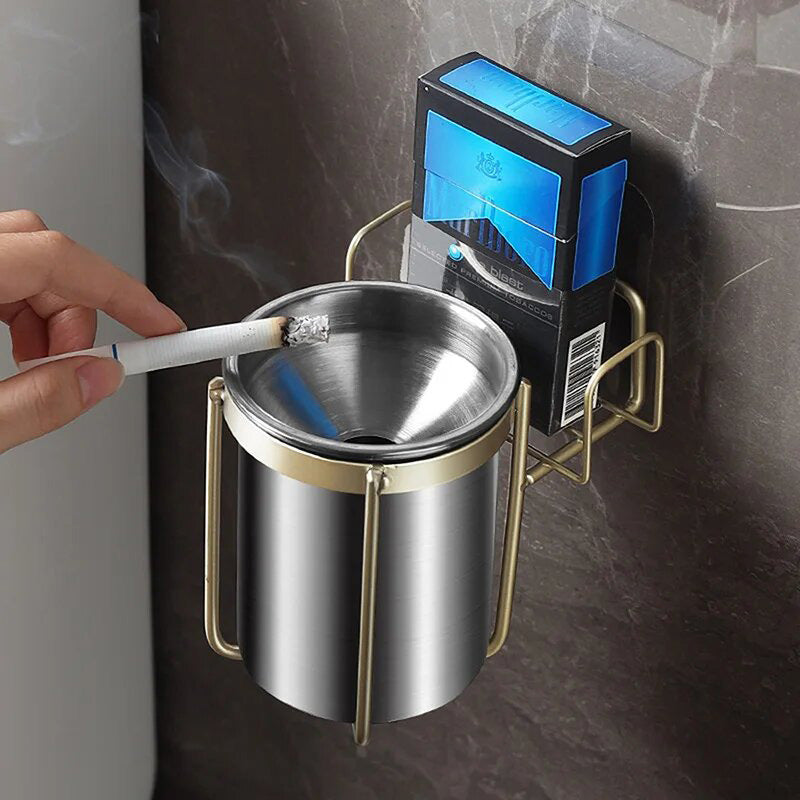 Inox brossé - cendrier mural avec rangement ouvert montrant compartiment