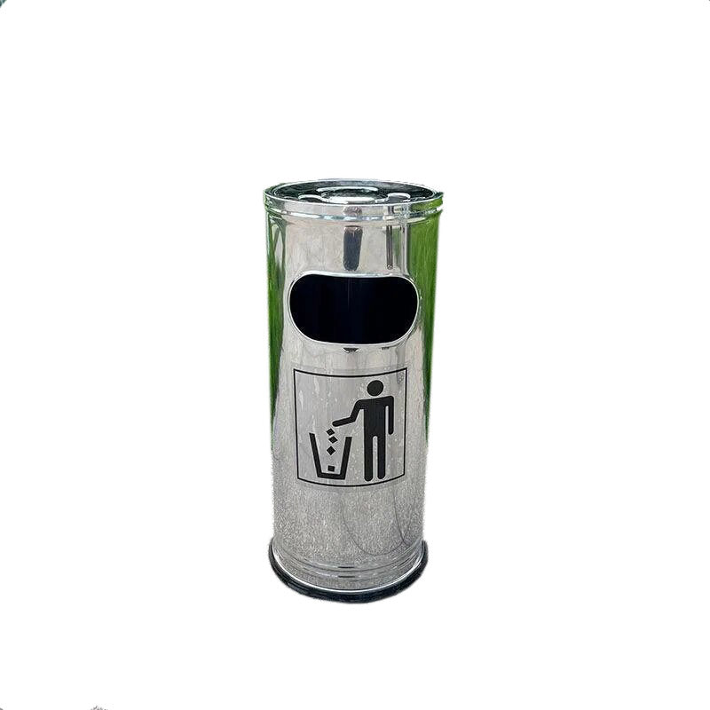 Inox brossé - cendrier poubelle inox compact vu en extérieur sur terrasse