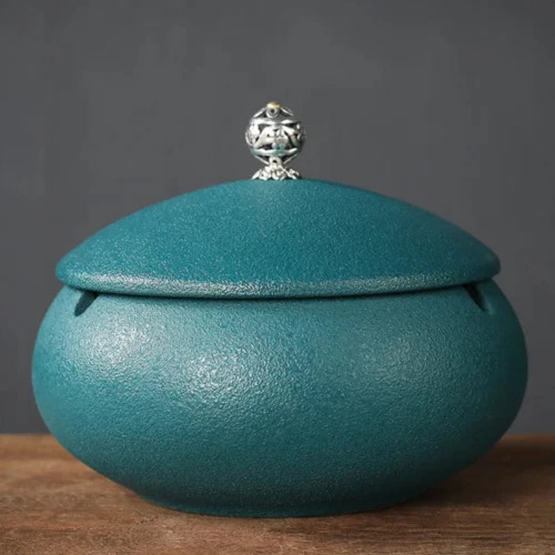 Cendrier de salon marocain bleu avec couvercle