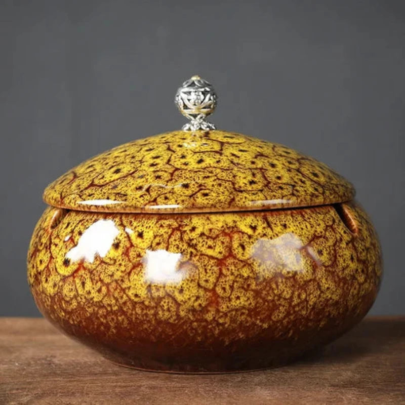 Cendrier de salon marocain céramique jaune et marron
