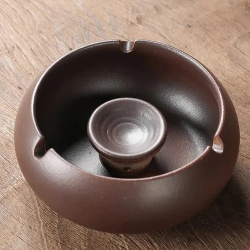 Cendrier de salon marocain marron, vue intérieure couvercle ouvert