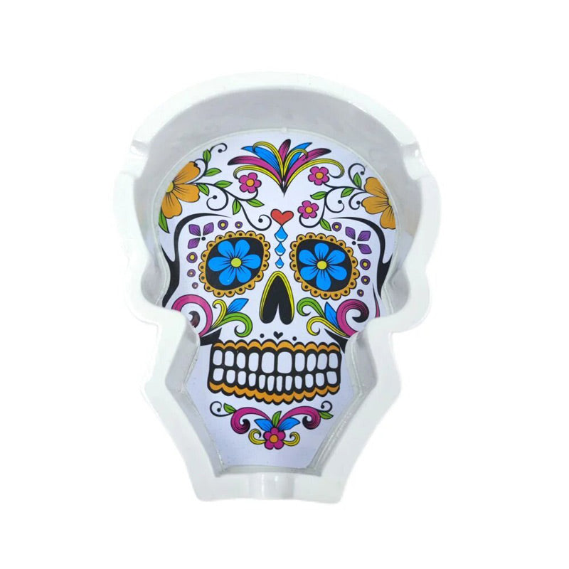 Résine blanche - cendrier tête de mort mexicaine