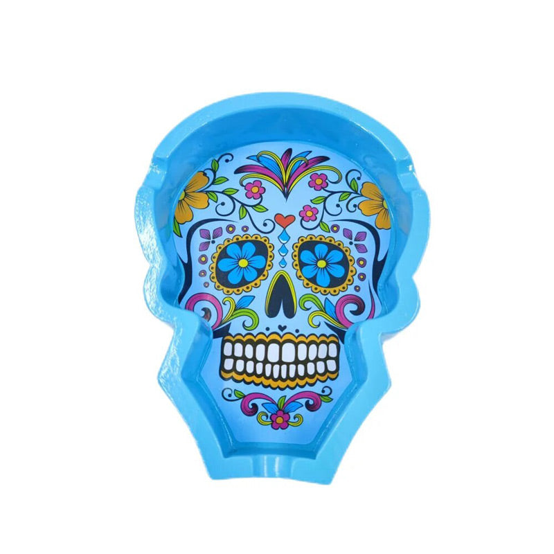 Résine bleue - cendrier tête de mort mexicaine