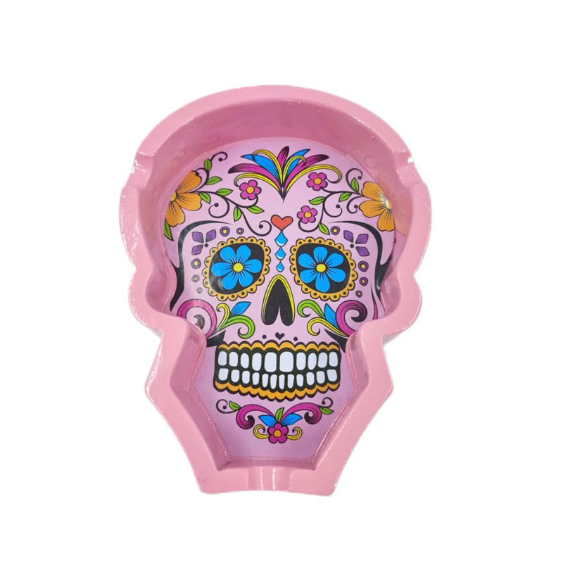 Résine rose - cendrier tête de mort mexicaine