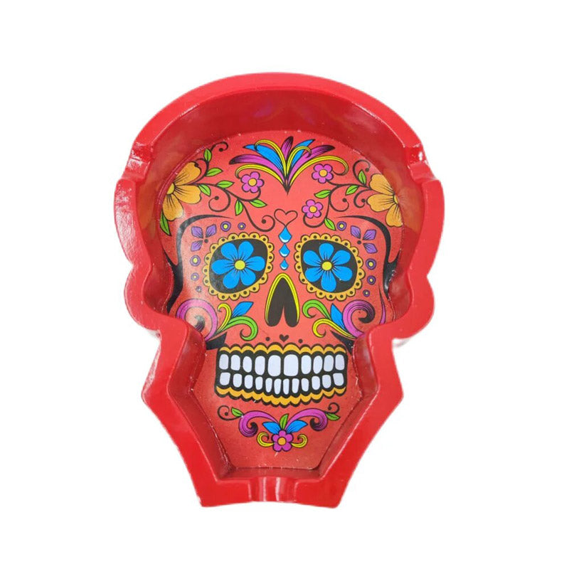 Résine rouge - cendrier tête de mort mexicaine