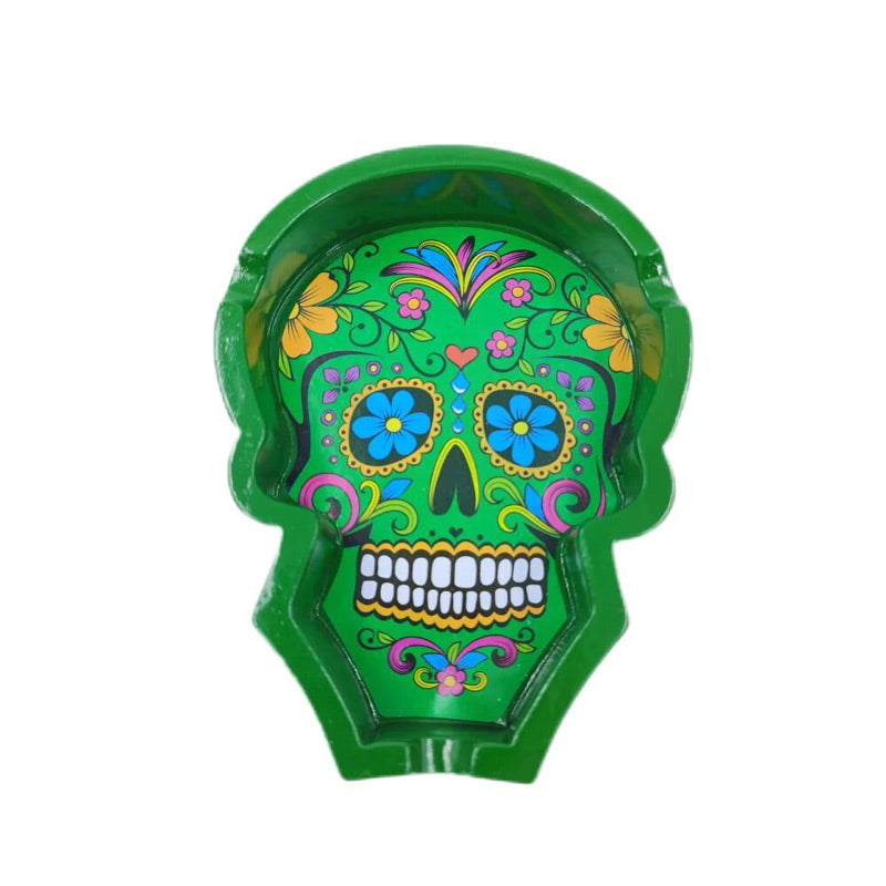 Résine verte - cendrier tête de mort mexicaine