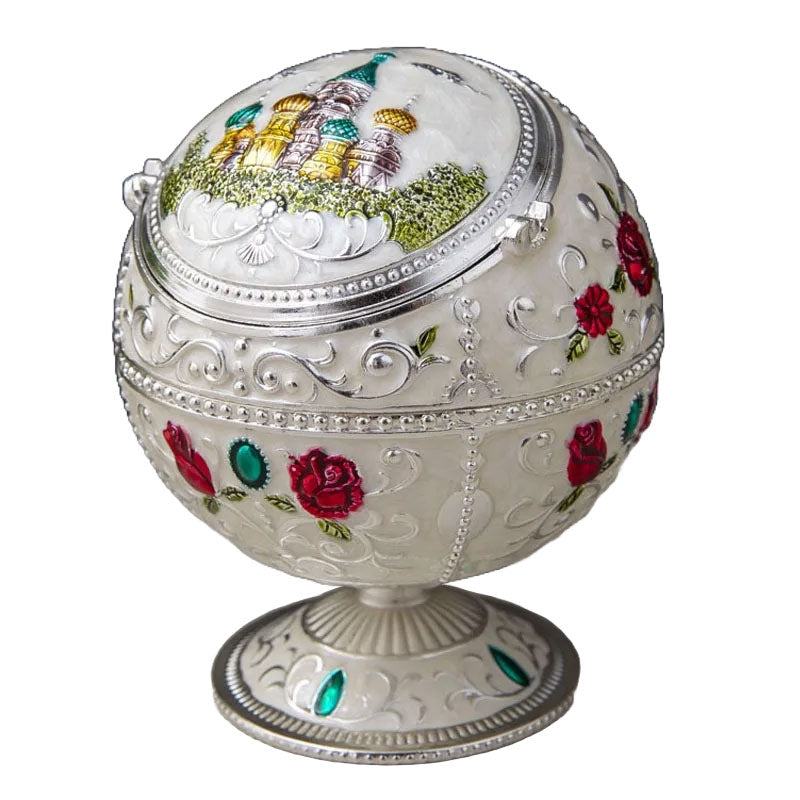 Cendrier boule sur pied vintage en metal - accessoire fumeur style retro annees 60