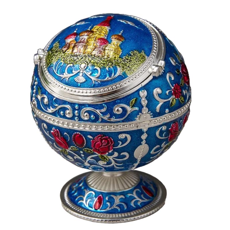 Cendrier boule sur pied vintage en metal - accessoire fumeur style retro annees 60