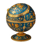 Cendrier Boule sur Pied Bleu & Doré Fleurs
