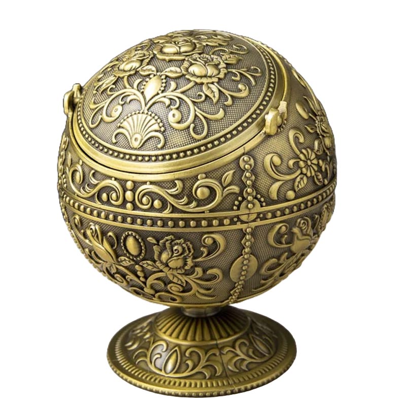 Cendrier boule sur pied vintage en metal - accessoire fumeur style retro annees 60