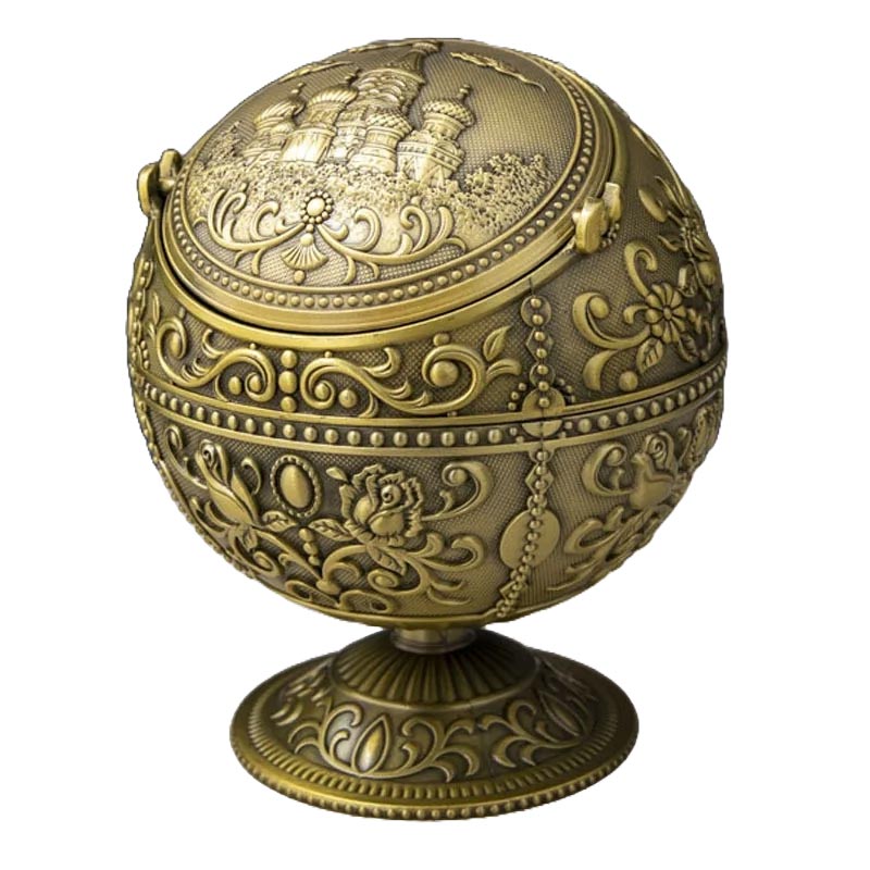 Cendrier boule sur pied vintage en metal - accessoire fumeur style retro annees 60