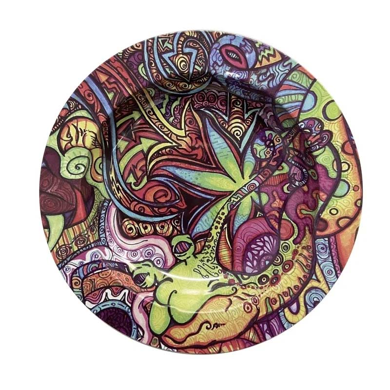 Métal noir mat motif feuille en relief - cendrier cannabis design bureau résistant chaleur