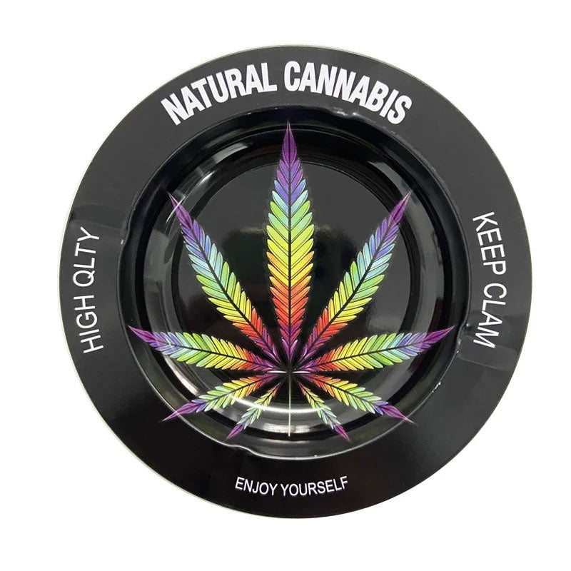 Métal noir mat motif feuille en relief - cendrier cannabis design bureau résistant chaleur