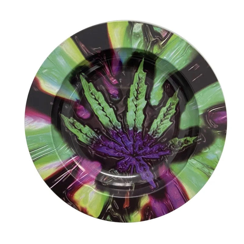Métal noir mat motif feuille en relief - cendrier cannabis design bureau résistant chaleur