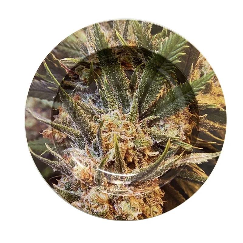 Métal noir mat motif feuille en relief - cendrier cannabis design bureau résistant chaleur