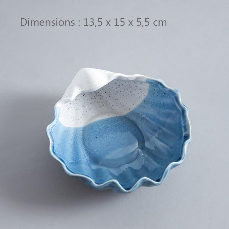 Céramique bleu - cendrier coquillage forme coque