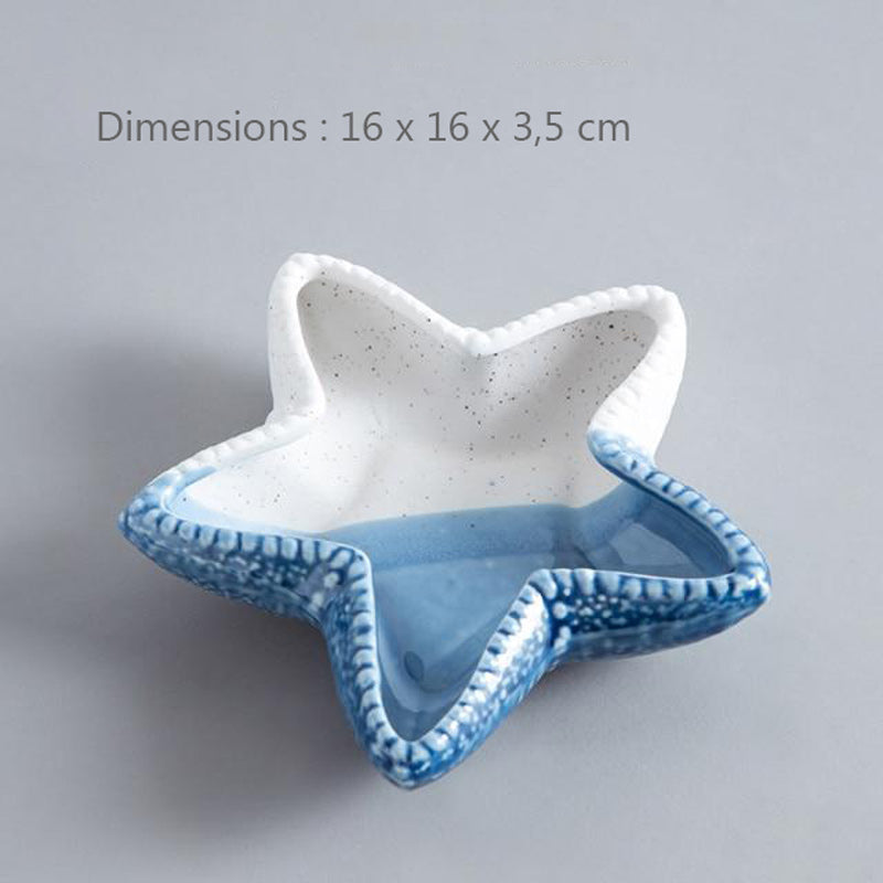 Céramique bleue - cendrier coquillage étoile de mer