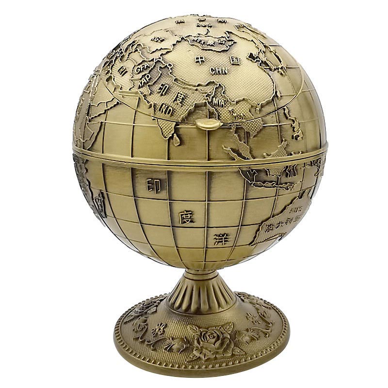 Cendrier globe sur pied design gris - vue en situation