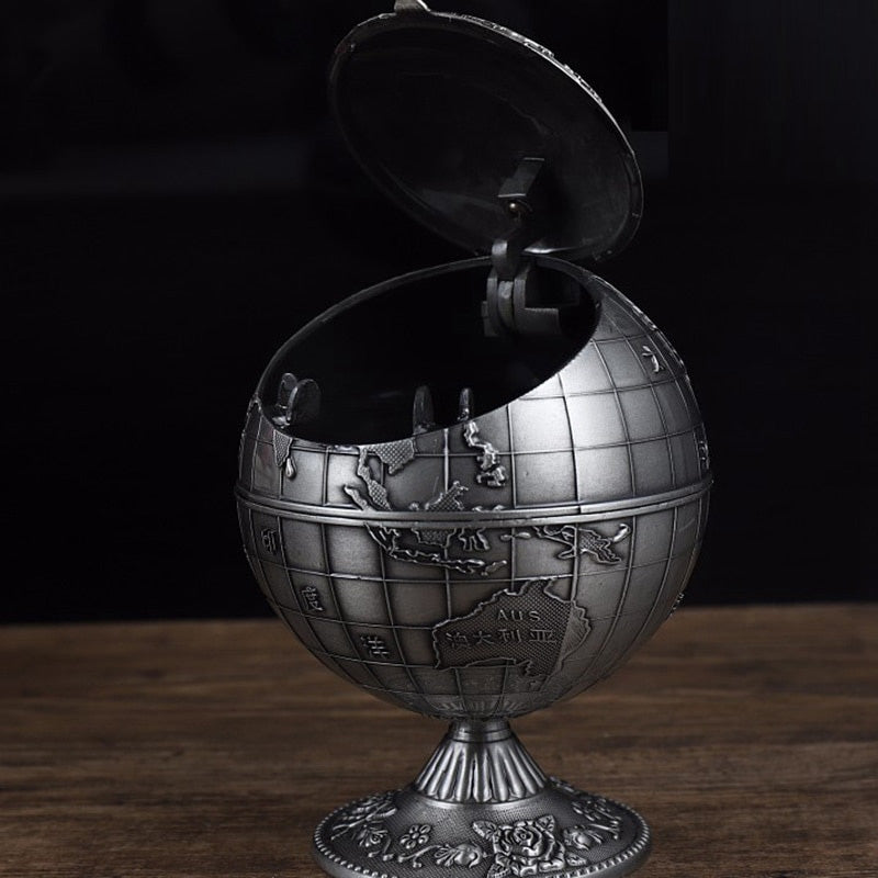 Cendrier globe sur pied design blanc - vue du dessus