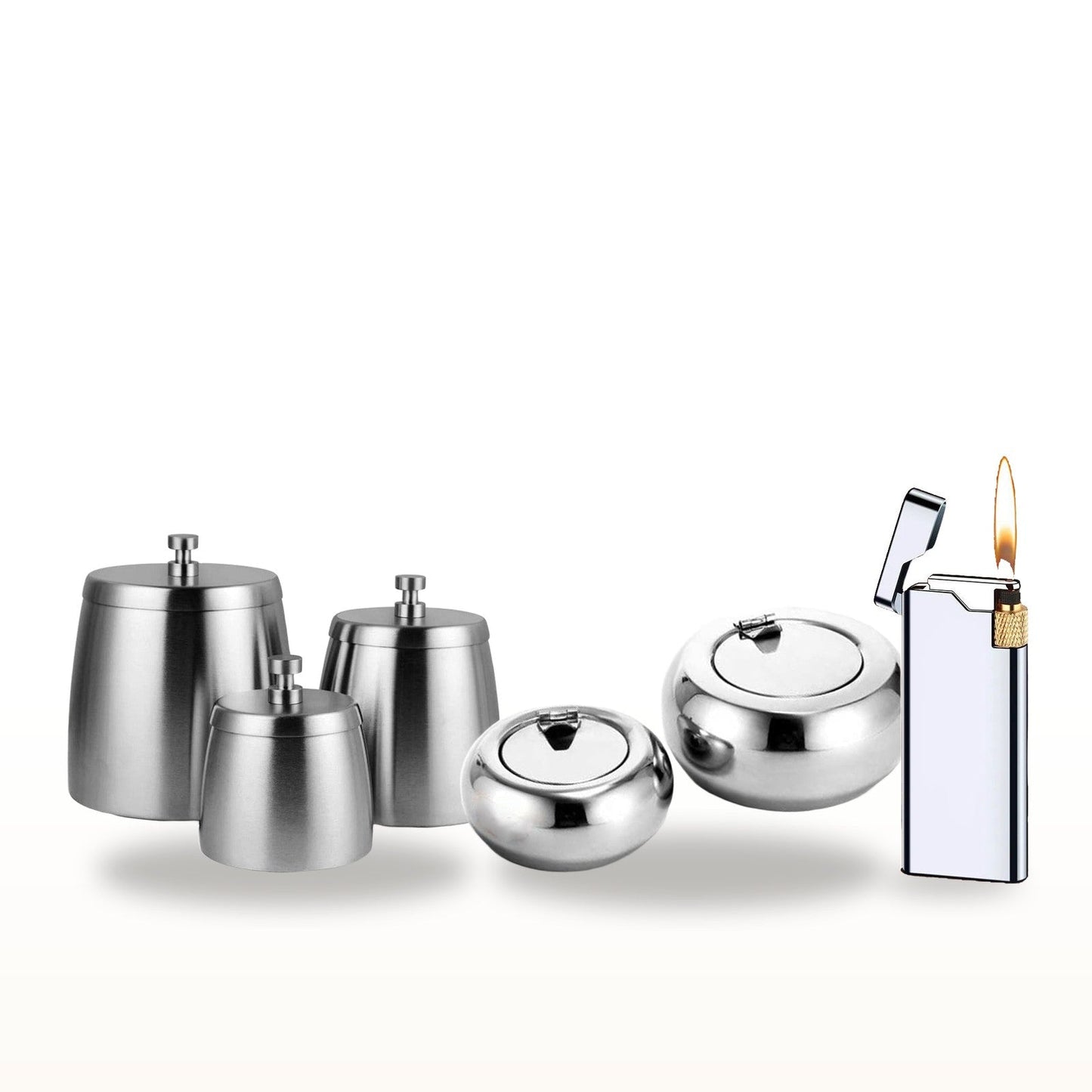 Coffret collection : deux cendriers inox et briquet gaz rechargeable