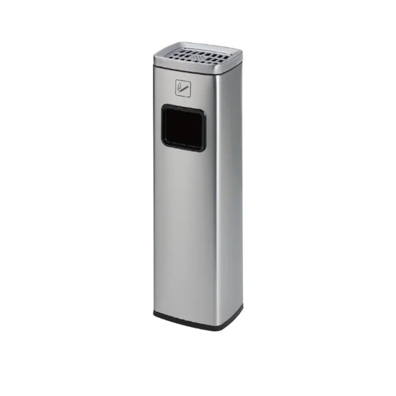 Inox poli - poubelle cendrier professionnel installée devant entrée de bâtiment