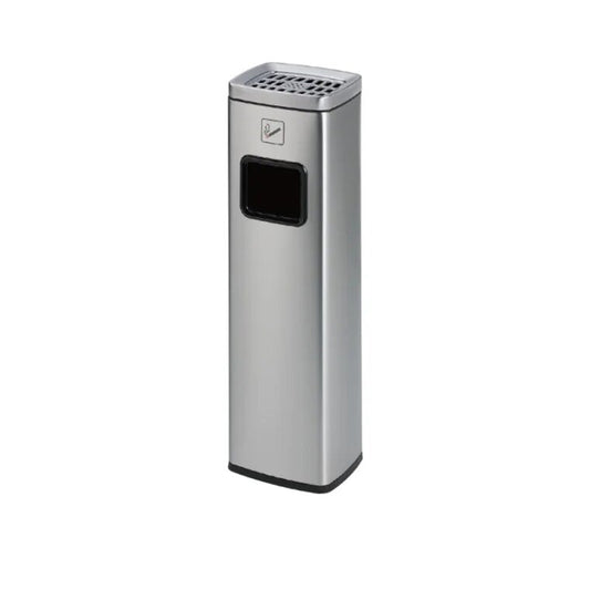 Inox poli - poubelle cendrier professionnel installée devant entrée de bâtiment