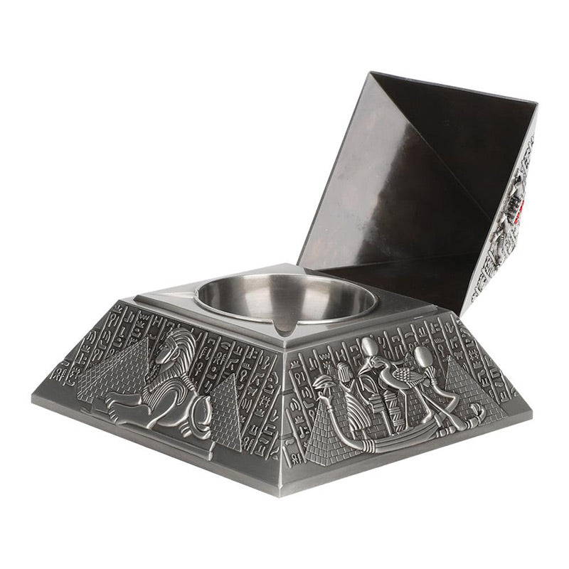 Cendrier pyramide design géométrique argent - vue de côté
