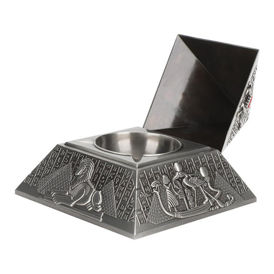 Cendrier pyramide design géométrique argent - vue de côté