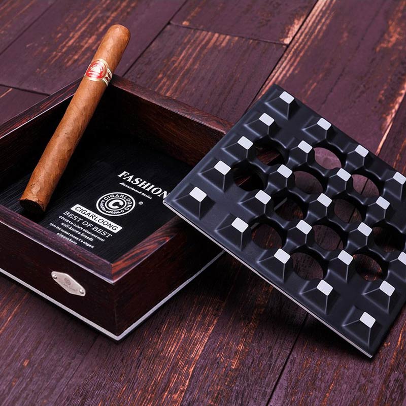 Acier inoxydable brossé - cendrier à cigare XXL ouvert avec grille