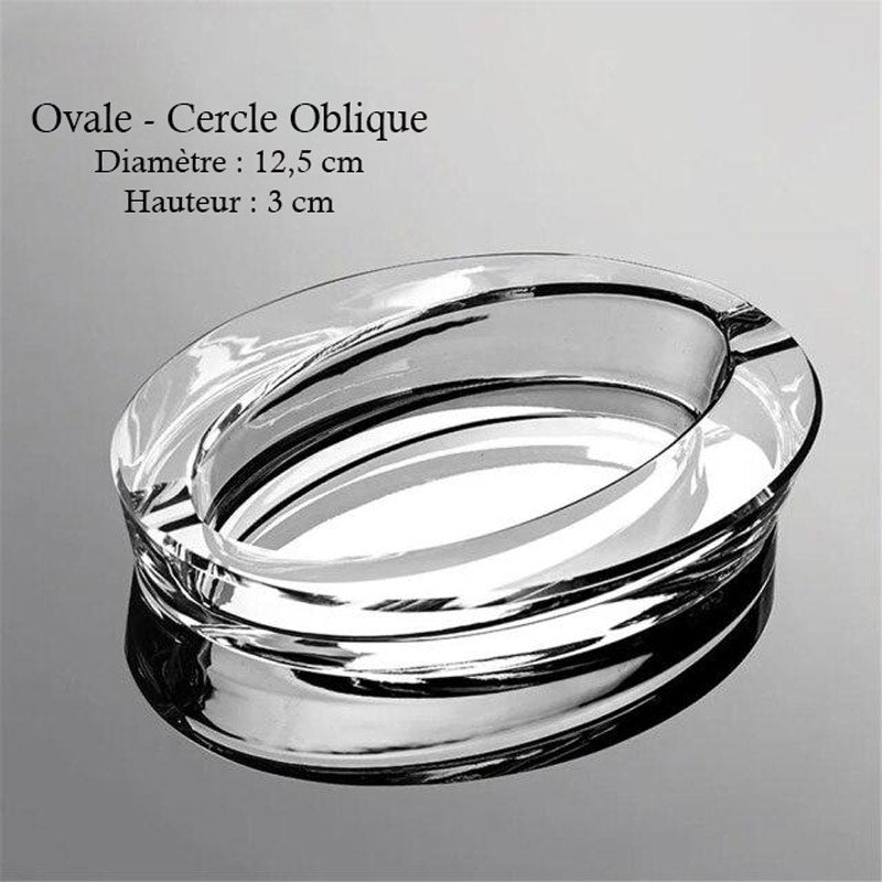 Verre soufflé - cendrier Art Déco ovale cercle oblique