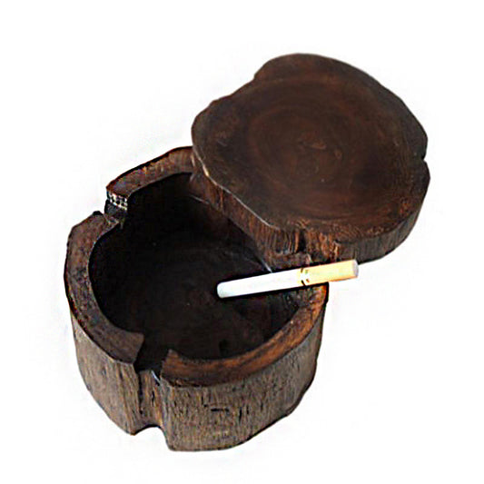 Bois massif naturel - cendrier en bois avec insert inox vue de dessus