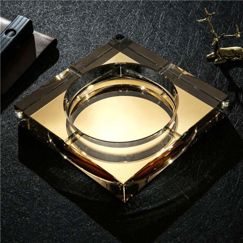 Cendrier Carré en Verre Doré 13cm