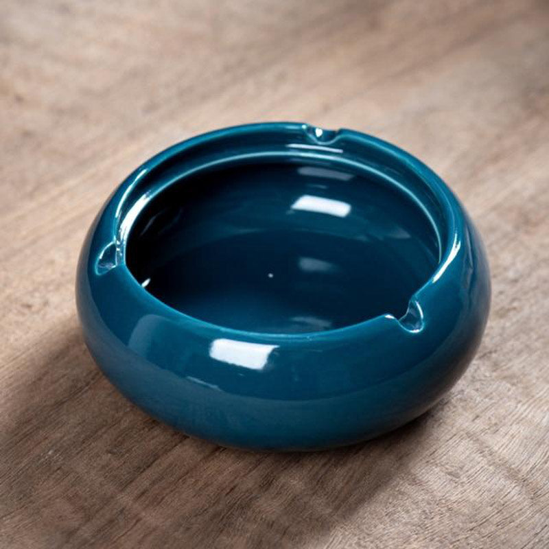 Cendrier céramique marocain bleu uni avec couvercle