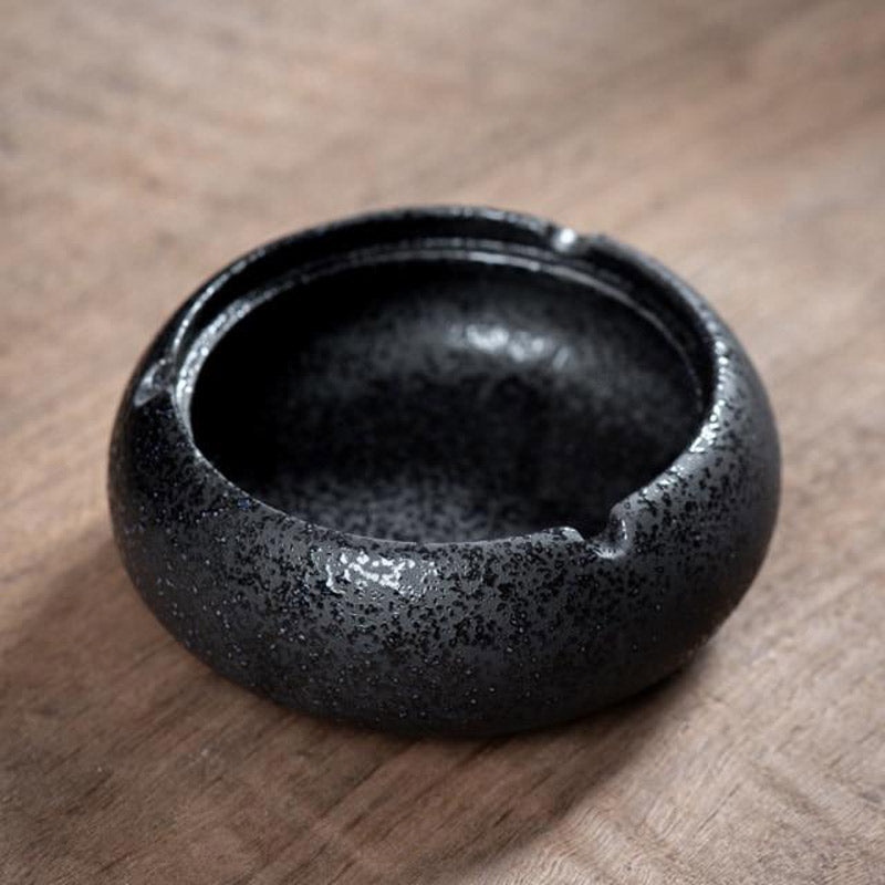 Cendrier marocain céramique 'Boho' noir - 10x7 cm - [A0559]