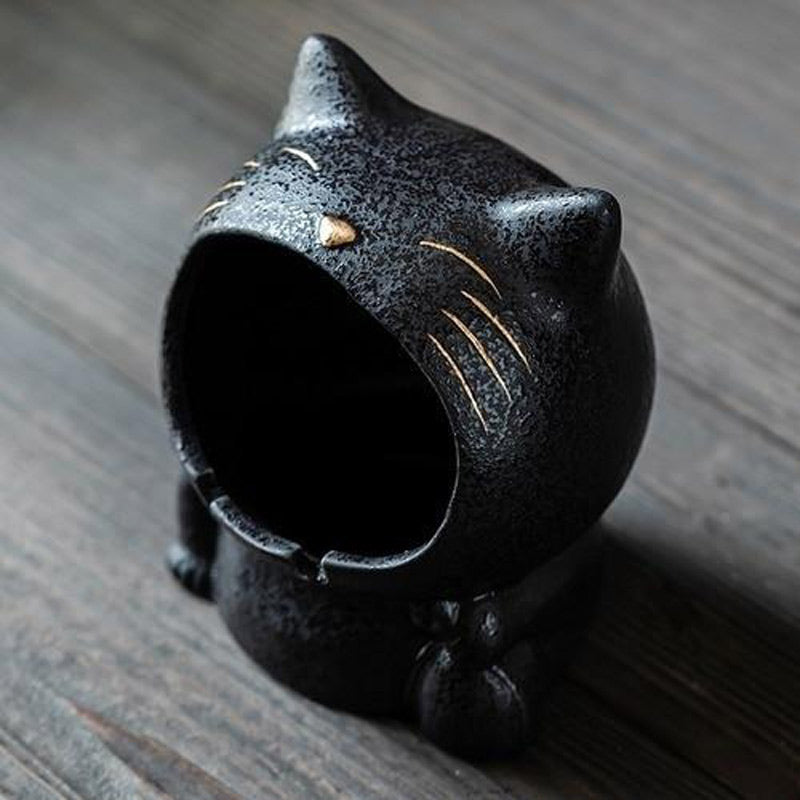 Céramique grise - cendrier chat assis vue d'ensemble