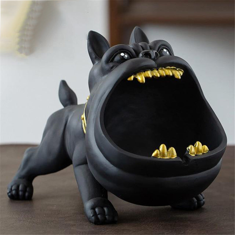Céramique noire - cendrier chien vue de face